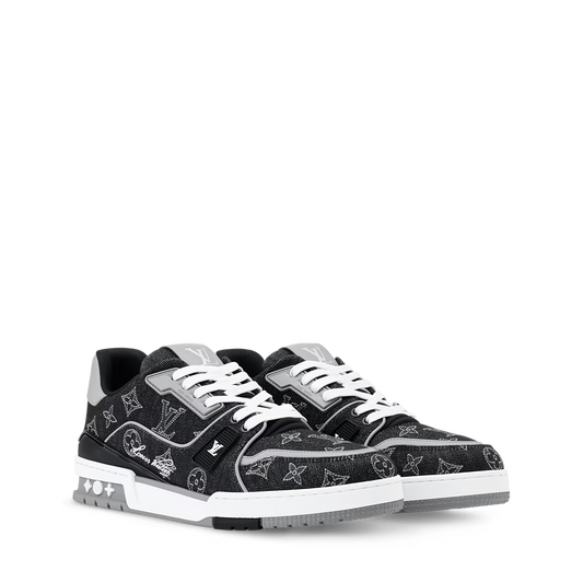 Louis Vuitton Denim & Calf Leather Black Trainer Sneakers