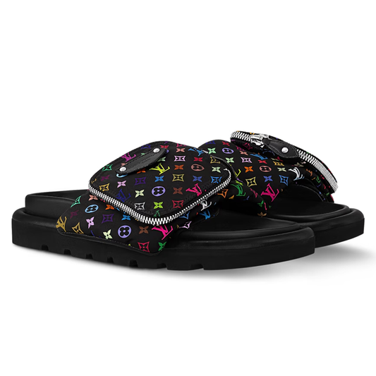 LV Pool Pillow Flat Comfort Mule x "Takashi Murakami" Black Multicolor