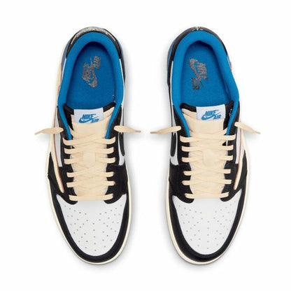 Fragment Design x Travis Scott x Air Jordan 1 Retro Low Sail Black Military Blue