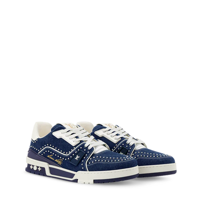 Louis Vuitton LV Trainer Indigo Blue Denim Sneakers with Swarovski Pearls