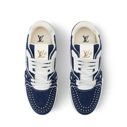 Louis Vuitton LV Trainer Indigo Blue Denim Sneakers with Swarovski Pearls