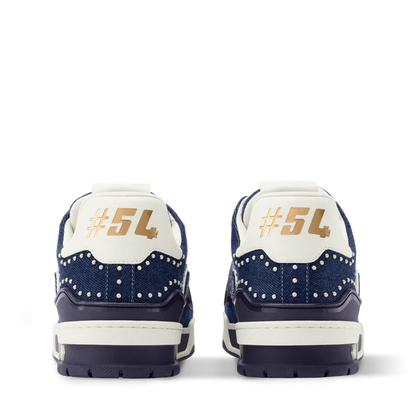 Louis Vuitton LV Trainer Indigo Blue Denim Sneakers with Swarovski Pearls