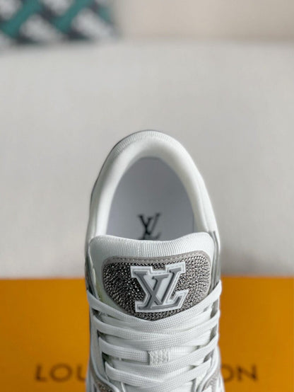 Louis Vuitton LV Trainer Sneaker Denim Monogram Grey Diamond