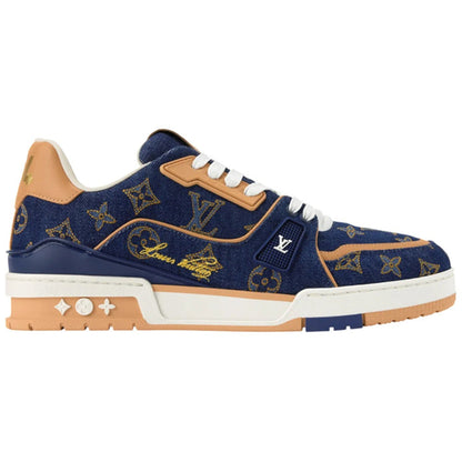 Louis Vuitton Denim & Calf Leather Blue Trainer Sneakers