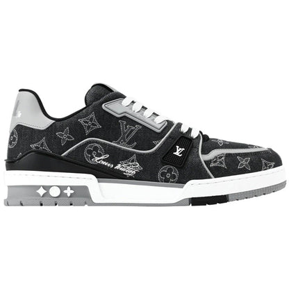 Louis Vuitton Denim & Calf Leather Black Trainer Sneakers