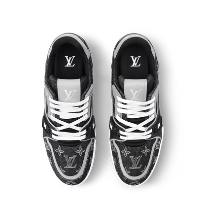Louis Vuitton Denim & Calf Leather Black Trainer Sneakers