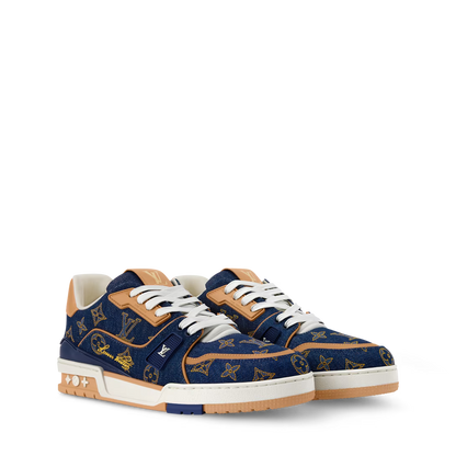 Louis Vuitton Denim & Calf Leather Blue Trainer Sneakers