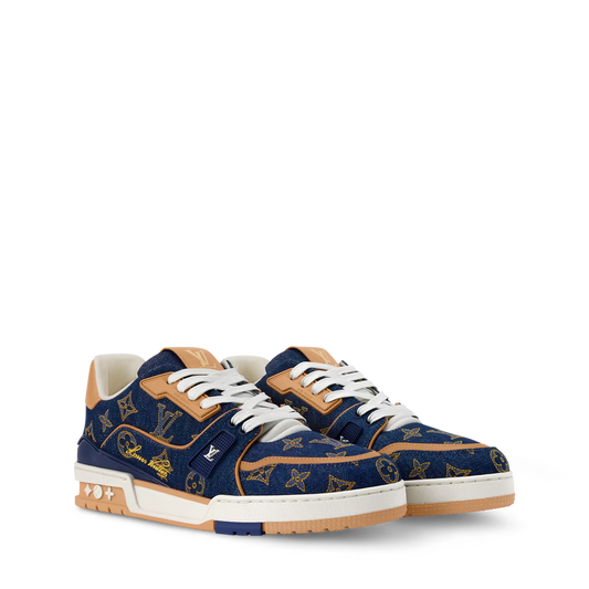 Louis Vuitton Denim & Calf Leather Blue Trainer Sneakers