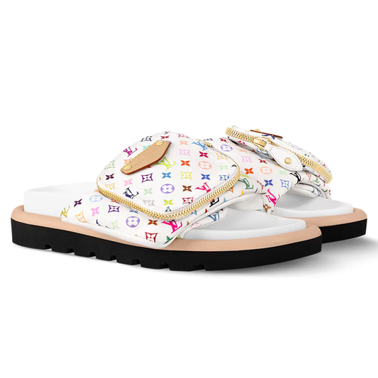 LV Pool Pillow Flat Comfort Mule  x "Takashi Murakami" White Multicolor